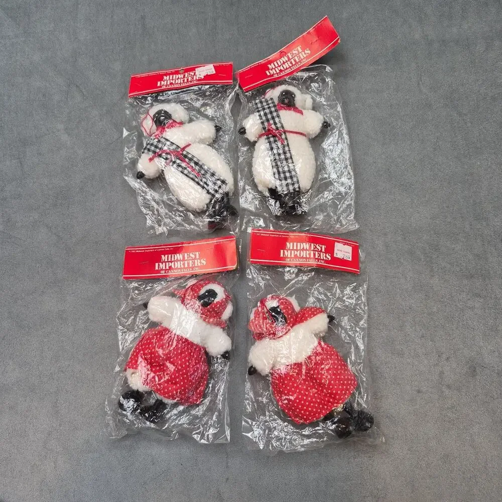 Retro Farmhouse Country Style Lamb Sheep Stuffed Doll Midwest Importers Lot of 4